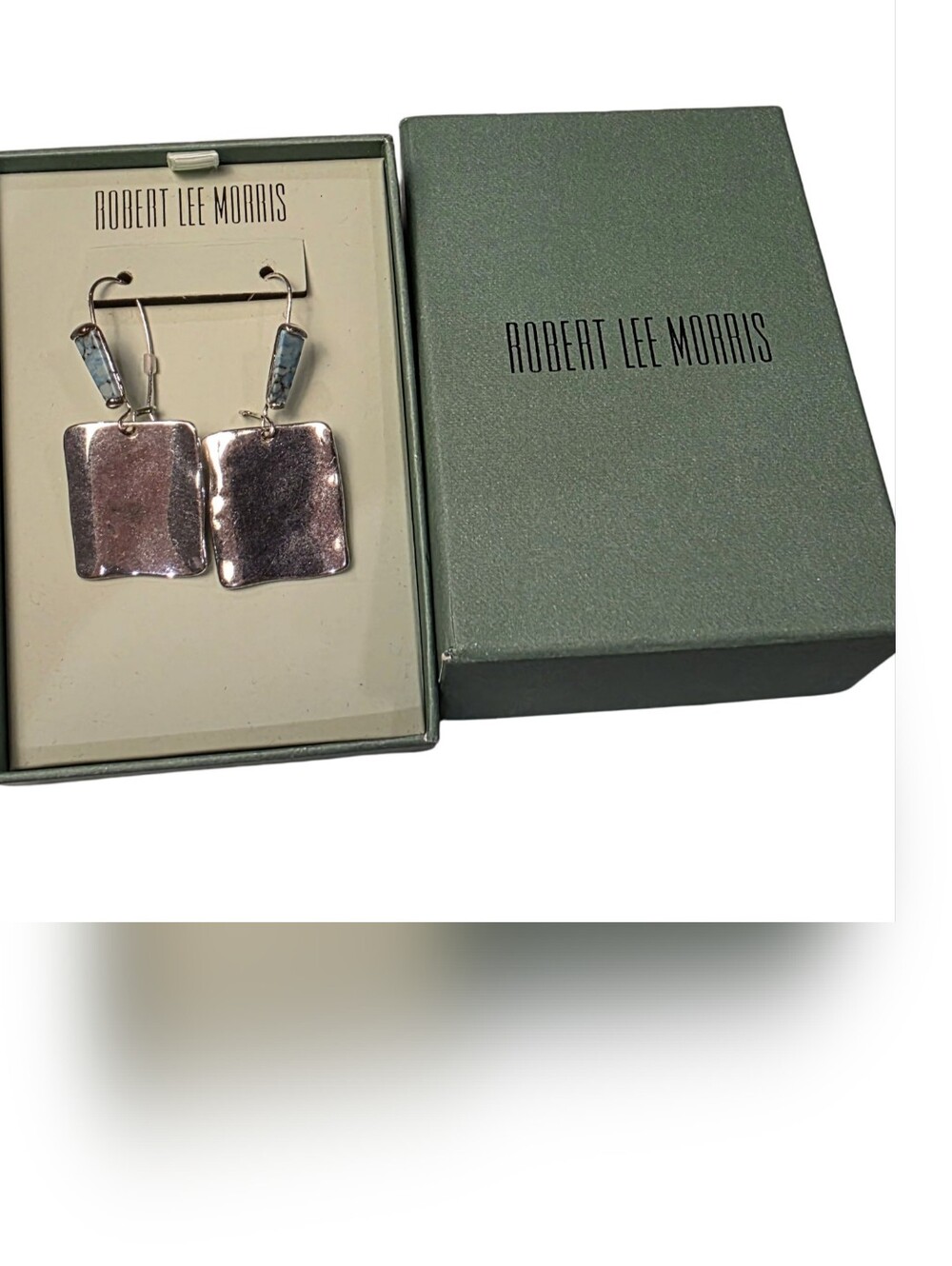 Robert‎ Lee Morris RLM Silver-Tone TURQUOISE Hammered Rectangle Earrings